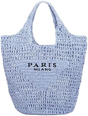 New Woven Bag, Straw Mesh Tote Bag, Beach, Shoulder Bag, Hobo Women, Foldable Large Capacity, for Holiday, Picnic and Party. (blue)