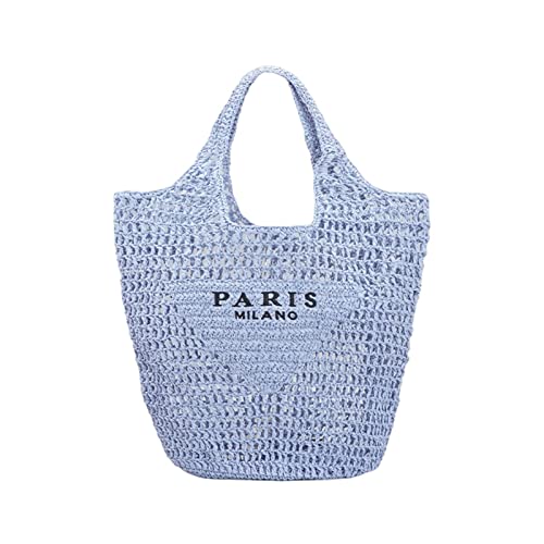 New Woven Bag, Straw Mesh Tote Bag, Beach, Shoulder Bag, Hobo Women, Foldable Large Capacity, For Holiday, Picnic And Party. (Blue) #TOP2