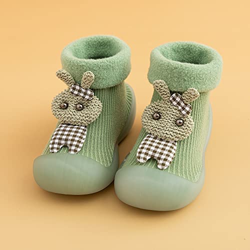Baby First Walking Sock Shoes Rubber Soft Sole Non-Slip Slipper Indoor/Outdoor Winter Warm Shoes Socks (Green, 22-23)3