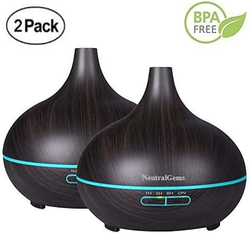 NeutralGems Essential Oil Diffuser (2 Pack 300ml) Wood Grain Aromatherapy Diffuser-Ultrasonic Cool Mist Humidifier, 7 Color LED Lights-Waterless Auto Shut-Off for Home, Office, Large Room, Baby,Yoga
