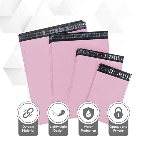 delka Versandtaschen, 100 gemischte Größe, Rosa, Poly-Versandtaschen, reißfeste Versandtaschen für Kleidung, Dokumente, starker selbstklebender Klebstoff, wasserdicht & leicht, Rosa