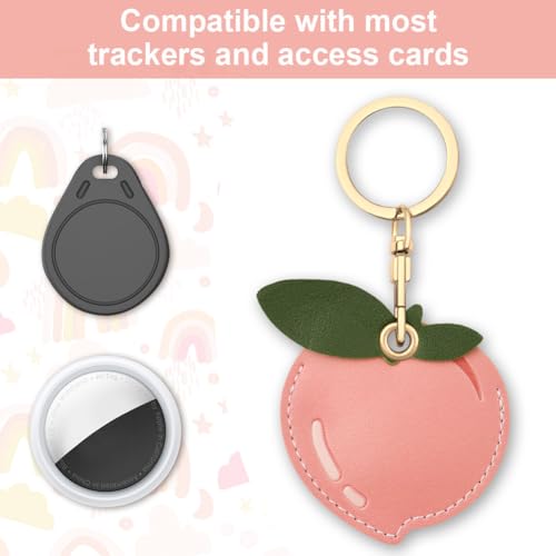 AXFEE AirTag Schutzhülle, Leder Keyring Kompatibel mit A-pple, Hülle Case, Cover mit Schlüsselanhänger, Pfirsich