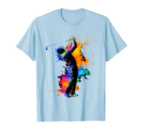 Colorful Golfer Golf Golfing T-Shirt, Men, Baby Blue, Large