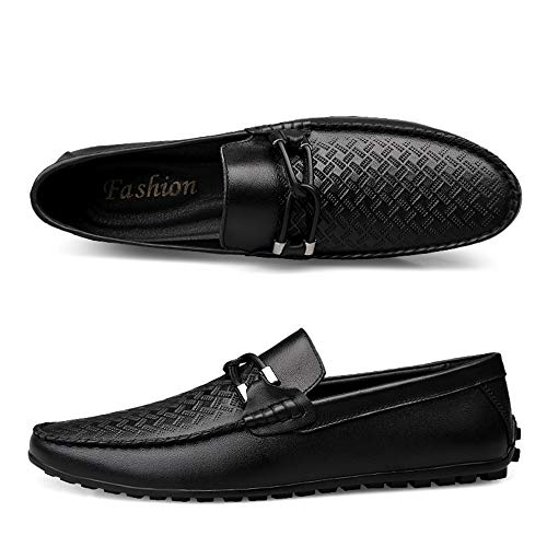 Driving Loafer for Men Boat Moccasins Slip On Style OX Leather Classic Embossed Texture(Conventional Optional)(Knurling Black,10 M US)2