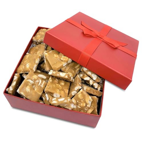Product Image of the Gourmet Peanut Brittle Red Gift Box - by Its Delish | Handmade Old-Fashioned Style | Beautiful & Delicious Square Pieces 16 Oz Peanuts Brittle | Christmas Stocking Stuffer Holiday New Years & Valentines Gifts | Vegan Kosher