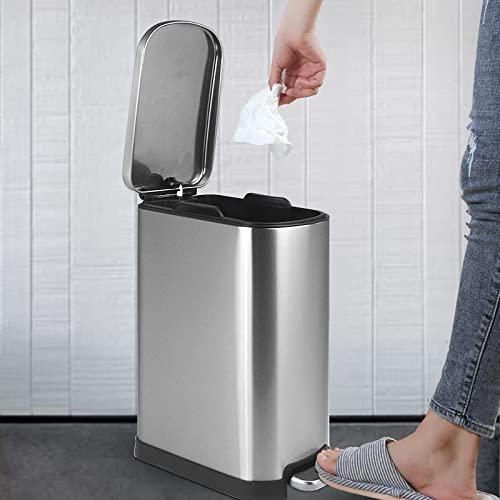 Cltec 10L/2.6Gal Stainless Steel Trash Can With Lid Soft Close, Removable Inner Waste Basket, Rectangular Small Garbage Can For Bathroom Bedroom Office, Slim Step Trash Bin, Anti-Fingerprint Finish #TOP6