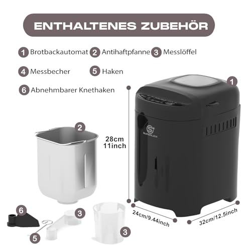 SUPERLEX Brotbackautomat mit 11 Programmen & 13h Timer - 700g/900g Brotlaibe, Automatische Warmhaltefunktion, Stromausfallschutz, LCD-Display – Kompakt 3 SUPERLEX Brotbackautomat mit 11 Programmen & 13h Timer - 700g/900g Brotlaibe, Automatische Warmhaltefunktion, Stromausfallschutz, LCD-Display – Kompakt