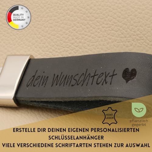 AnnaMatoni Schlüsselanhänger hochwertiges echt Leder mit Wunschgravur, individuelle Gravur - personalisiert Schlüsselbund - Geschenk für Männer Frauen - 100% Handmade in Germany (Schwarz 790)