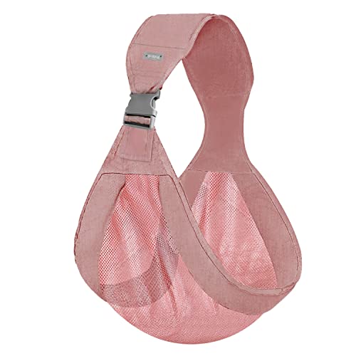 Baby Sling Carrier, Adjustable One Shoulder Labor-Saving Baby Holder Carrier, Baby Mesh Half Wrapped Sling Hip Carrier For Newborn To Toddler（Pink） #TOP2