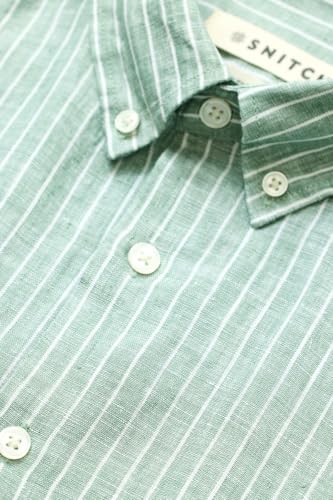 Image of SNITCH Men's Casual Shirt | Regular Fit Long Sleeve Button-Down Collar Striped Design | 100% Linen & Breathable Fabric for Spring & Summer Wear