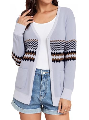 Image of Women's Lightweight Button Down Cardigan Sweaters Long Sleeve Classic V Neck Knit Soft Shrugs with Pocket