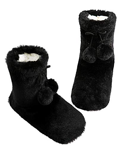 Image of DICUIRD Womens Thick & Warm Slipper Socks with Grippers - Christmas House Slippers