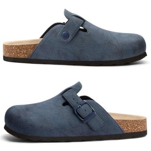Image of KIDMI Unisex Vegan Suede Clogs Leather Mules Womens Mens Cork Footbed Potato Shoes with Arch Support