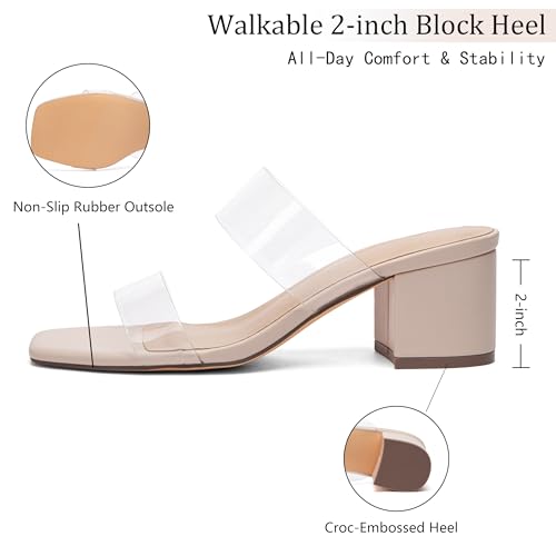Glamnest White Heels Sandals for Women Two Strap Square Open Toe 2 Inch Low Chunky Block Heel Slip On Graduation Shoes White Sandals Dressy Summer 2026 White Size 6.5 by Glamnest - Used condition - Image 5
