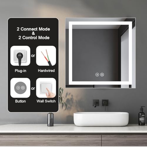 WhirlWell 36x36” LED Bathroom Mirror, Anti-Fog, Dimmable 3-Color (3000K/4500K/6000K), Speaker, IP65, cUL, Touch & Wall Switch, Horizontal/Vertical, Hardwired or Plug-In by DP Home - Image 7