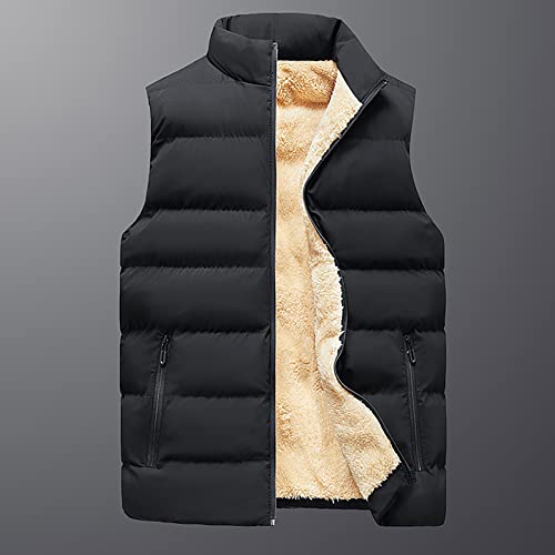 Dyguyth Men Winter Vest Jacket,Plus Size Sherpa Lined Fleece Sleeveless Jacket Coats Full Zip Stand Collar Slim Fit Quilted Lightweight Puffy Vest Outwear With Pocket Black 6Xl #TOP2