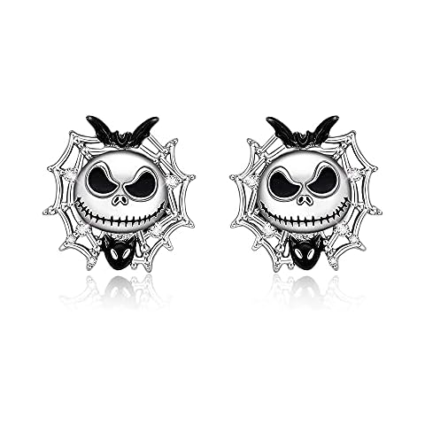 Skull Earrings Skeleton Nightmare Before Christmas Halloween Sterling Silver Earrings Spider Bat Weird Jack Stud Earring for Women Cover