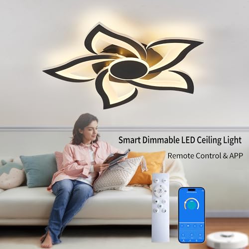 HuixuTe 24" Modern Geometric Ceiling Light Fixture, Black Dimmable 3 Colors LED Close to Ceiling Light Fixtures with Remote, Low Profile Flush Mount Ceiling Light for Kitchen, Living Room - image 8