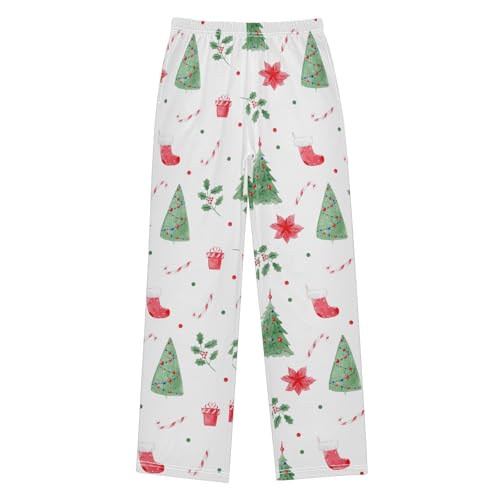Boys' Pants Watercolor Christmas Tree Sock Long Bottoms Jogger Pants Elastic Waist Trousers with Pockets S-XL