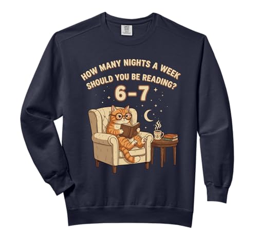 Funny Cat Reading 6-7 Meme English Teacher Book Lover Humor Comfort Colors Adult Sweatshirt