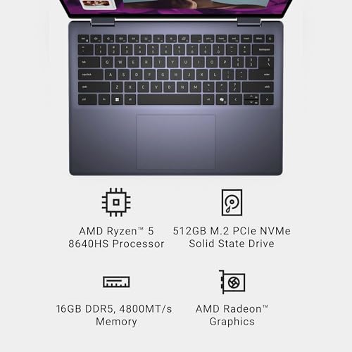 Image of Dell Inspiron 14 7445 7440 2-in-1 Laptop, 14 inch FHD+ Touchscreen, AMD Ryzen 5 8640HS, 16GB DDR5 RAM, 512GB SSD, AI Copilot for Creators, Designers & Students, Backlit Keyboard, Windows 11 Pro