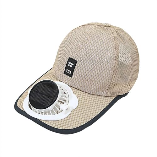 RJSQAQE Solar Fan Hat for Women Men,USB Rechargeable Cooling Baseball Cap,Lightweight Balanced Sun Hat for Gardening Camping (Khaki)