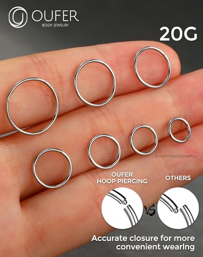 OUFER 20G/16g Nose Rings Hoops, 316L Surgical Steel Hinged Segment Nose rings for Women Men, Septum Lip Rings, Cartilage Helix Daith Tragus Rook Conch Ear Lobe Piercing Jewelry-6mm 7mm 8mm 9mm 10mm4