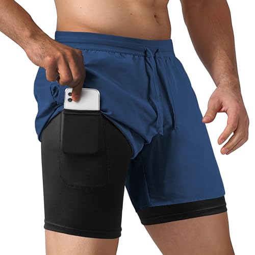NIMOJIRO Men's 2 in 1 Running Shorts Workout Athletic Shorts