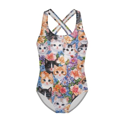 Image of WELLFLYHOM Girls Bathing Suits One Piece 5-14 Kids Full Coverage Swimsuits Cross Back Summer Swimwear for Beach Holiday