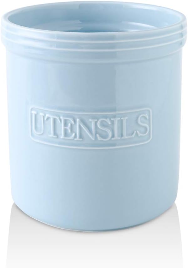 KOOV Cooking Utensil Holder, Large Ceramic Utensil Crock, Deep and Stable, Utensil Caddy for Countertop Letter Series (Yellow): Kitchen & Dining