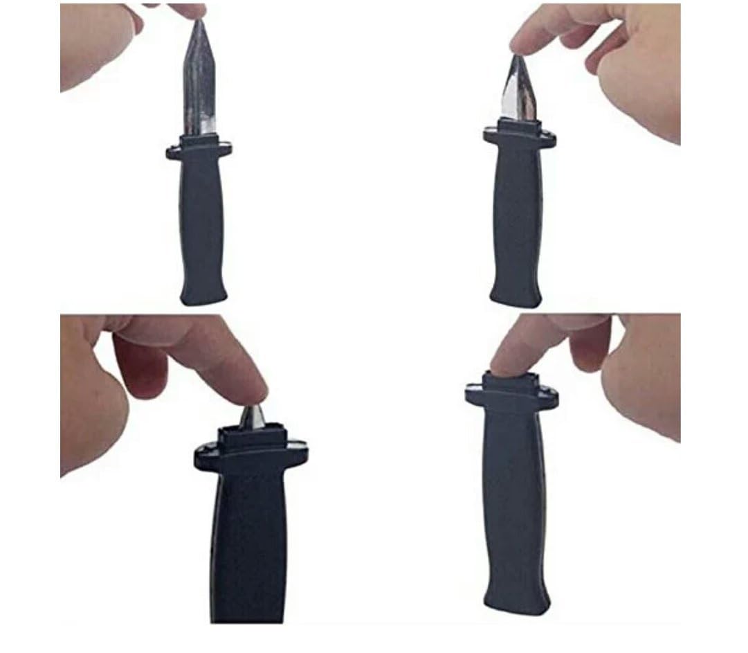 PS Retractable Fake Knife Prop Dagger Silver Black Handle Weapon Funny for Halloween Party Cosplay Prank Joke Gadget Gag - 1pc (B0CZ113KL3) Amazon Price History, Amazon Price Tracker