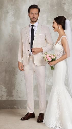 Linen Suit Slim Fit 2 Piece Lightweight Casual Summer Beach Wedding Groomsmen Formal Blazer Pant4