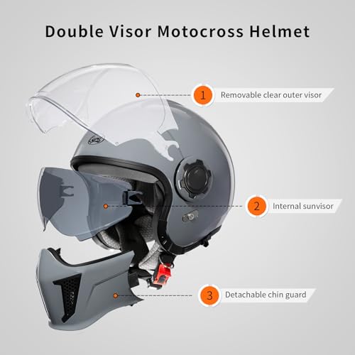 DOT Approved Grey XL Modular Helmet with Double Visors for Adults