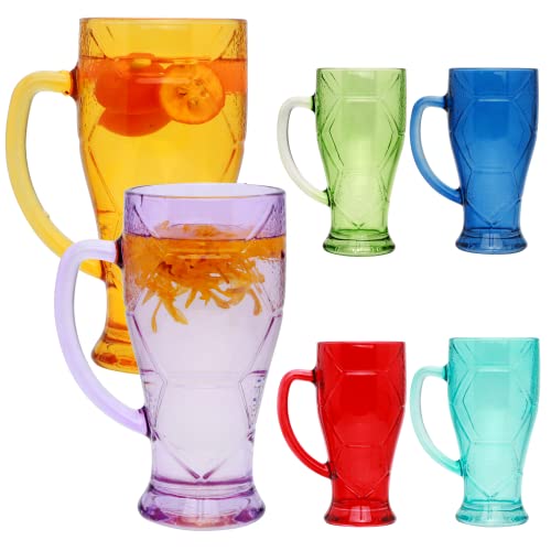 Nuxaoisgel Beer Mugs Set Of 6,10 Oz Glass Mug With Handle,Colored Beer Glass Stein With Handle For Pub,Vibrant Beer Stein Mugs For Drinking,Alcohol,Beverage #TOP5