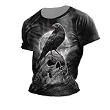 Camiseta para hombre con estampado de esqueleto, camiseta deportiva retro, gótica, manga corta, verano, cuello redondo, suelta, informal, transpirable, para correr, T negro., XL
