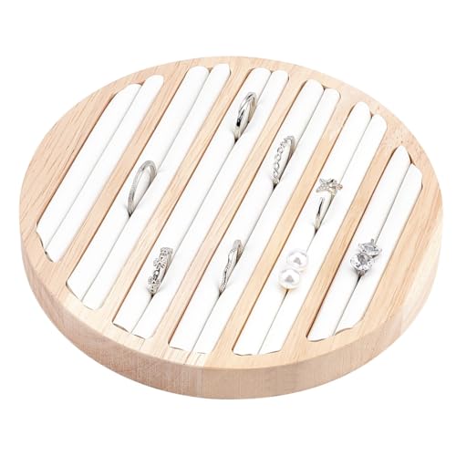 Bandeja de exibição de jóias de madeira, com 6 ranhuras para anéis e brincos, ideal para casa, bancada e vitrina de jóias.
