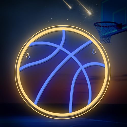Wanxing Basketball Neon Signs Sport Neon Light Led Sign Neon Sign for Bedroom Led USB Powered Switch Light up Sign Neon Sign for Wall Decor Bedroom Christmas Birthday Signs Kids Gift (Blue Yellow)