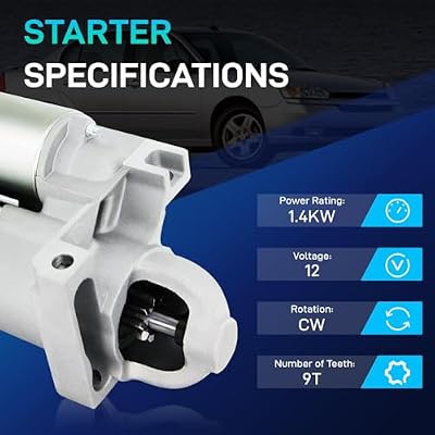 Starter Replacement New for 99-03 Chevrolet S10 2.2L, 97-05 Malibu 3.1L, 00-05 Impala 3.4L, 97-01 Lumina 3.1L, 99-03 GMC Sonoma 2.2L, 01-05 Pontiac Aztek Grand Prix Am 3.4L, 97-05 Buick Century