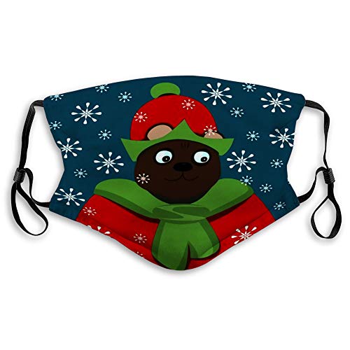 Scraf Shield Cover Face Mouth Cover Bust of Smiling Bear Dressed in Red