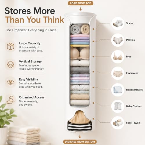 Image of Wall Mounted Underwear Storage Organizer, Hanging Wardrobe Organizer for Socks, Panties, Bras & Innerwear, Dustproof Closet Storage Box, Space Saving Storage Container, Pack of 1, Multicolor