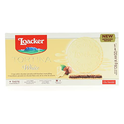 Loacker Tortina White - Individually Wrapped Premium White Chocolate Enrobed Crispy Wafer Tartlets with Hazelnut Cream Filling - Pack of 12