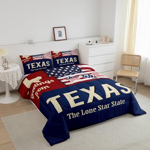 Image of Feelyou Kids American Flag Bedding Set Full Size, Texas Star Comforter Set Patriotism Comforter for Boys Girls Wild West Duvet Insert with 1 Pillow Case