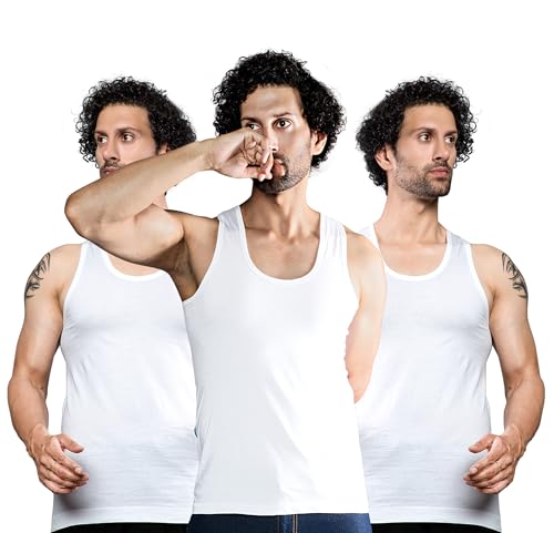 Image of ESSA COOLD Men's Vest | 100% Cotton Fabric, Sleeveless, Square Neck, Retro Style | Slim Fit | Breathable and Comfortable Innerwear | Easy Tuck Design for All-Day Wear | Pack of 3