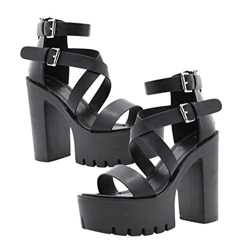 BUGUUYO High Heeled Girl Rome Sandals Stylish Buckle Detail Fashionable Summer Shoes