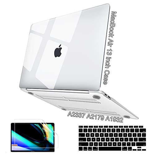 iPAPA Compatible with MacBook Air 13 inch Case 2022, 2021 2020 2019 2018 Release A2337 M1 A2179 A1932 Retina Display Touch ID, Plastic Hard Shell Case & Keyboard Cover & Screen Protector, Transparent