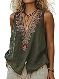 Chvity Womens Tank Tops Loose Fit Embroidered Floral Boho Top Casual Sleeveless Mexican Peasant Blouse Cute Babydoll Tank Top