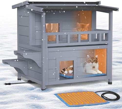 Outdoor Wood Heater for House: Are These 5 Choices Worth Your Investment? 8 PETIMBER Heated Cat House for Outside - Wooden Insulated Cat House Outdoor Weatherproof, Clawsable Feral Cat Shelter with Heated Pad, 2 Escape Door, for Multiple Cats, 2-Storey, Grey