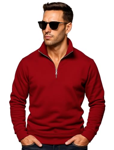 Image of Quarter Zip Pullover Sweatshirt, Classic Long Sleeve Mock Neck, Available in Burgundy, Black, Light Blue