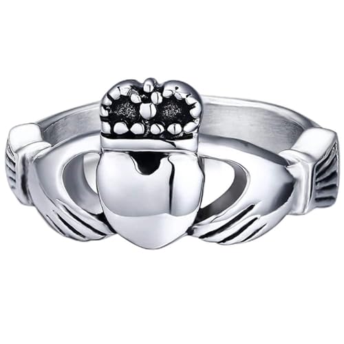 Jude Jewelers Retro Vintage Stainless Steel Claddagh Celtic Irish Heart Promise Anniversary Ring (Silver, 9)