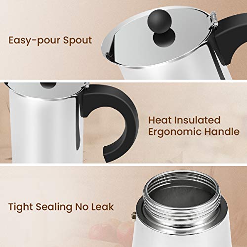 Stovetop Espresso Maker Moka Pot, Godmorn Italian Coffee Maker Percolator, 300ml/10oz/6 cup (espresso cup=50ml), Stainless Steel, Suitable for Induction Cooker, Thicken Wall, Heat Insulated C Handle - Thumbnail 2